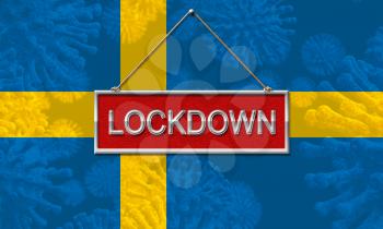 Sweden lockdown halting coronavirus spread and outbreak. Covid 19 Swedish precaution to lock down virus disease - 3d Illustration