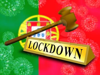Portugal lockdown in solitary confinement or stay home. Portuguese lock down from covid-19 pandemic - 3d Illustration