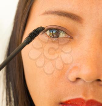 Mascara Applied To Eyelashes Showing Beauty Fashion