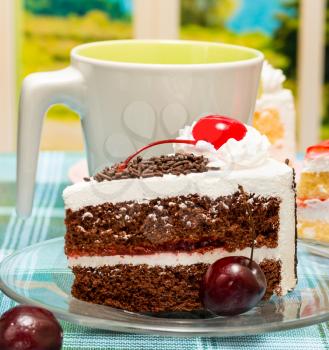 Black Forest Cake Representing Coffee Break And Chocolates