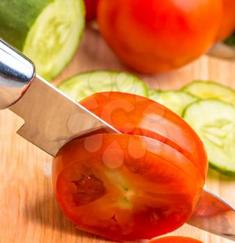 Tomato Slices Showing Health Well And Vegetarian