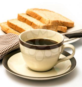 Bread And Coffee Representing Morning Meal And Toasts