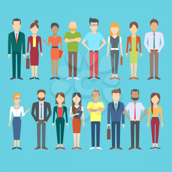 Set of business people, collection of diverse characters and dress styles in flat cartoon style, vector illustration