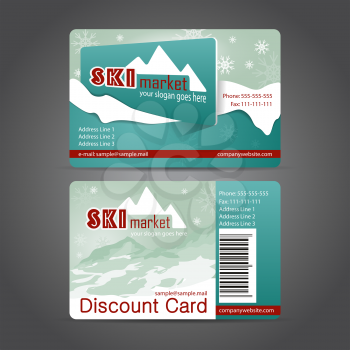 Winter ski discount card template, vector illustration