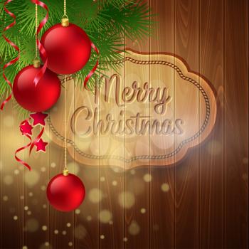 Christmas decoration on the wooden background. Vector background EPS 10
