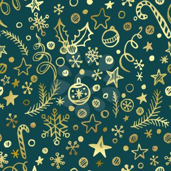Christmas and New Year golden seamless pattern EPS 10