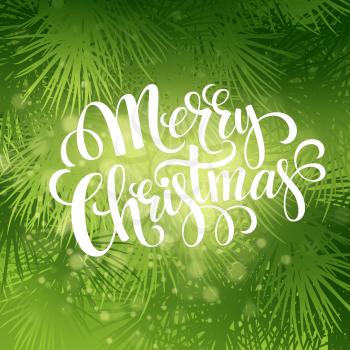 Christmas fir tree texture with greetings lettering. Vector illustration EPS 10