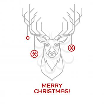 Christmas deer. Line art. Vector illustration EPS 10