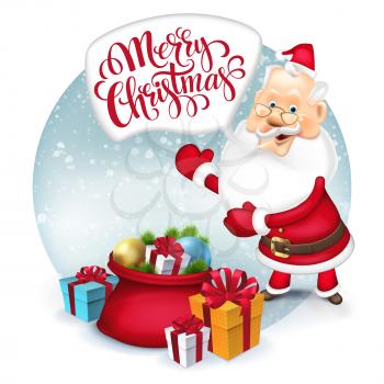 Happy Santa Clause with gift sack. Vector illustration EPS 10
