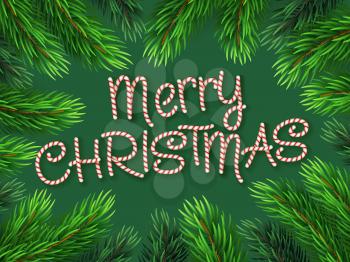 Christmas Border Fir-tree Branches with Candy cane Font EPS10