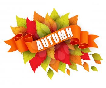  Fall leave with ribbon banner. Vector illustration EPS 10