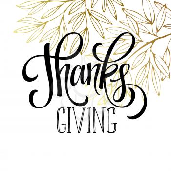 Thanksgiving - gold glittering lettering design. Vector illustration EPS 10