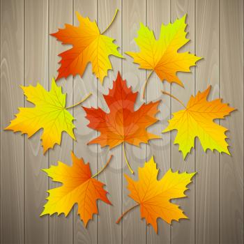 Autumn background with leaf and wood texture. Vector illustration EPS 10