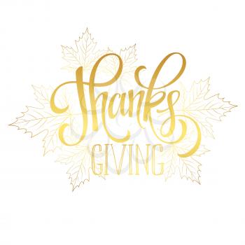 Thanksgiving - gold glittering lettering design. Vector illustration EPS 10