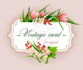Spring  vintage elegant card with  flowers. Vector illustration EPS10