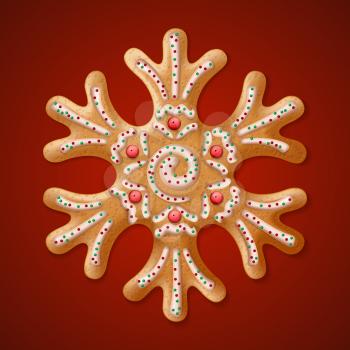 Ornate realistic vector traditional Christmas gingerbread Snowflake. Vector illustration EPS10
