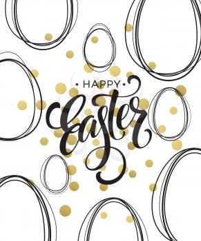 Happy Easter  Easter Golden Lettering Egg. Vector illustration EPS10