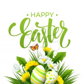 Easter greeting. Lettering Flower Egg. Vector illustration EPS10