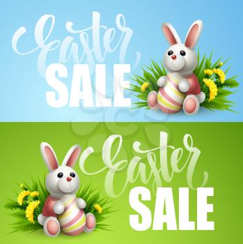 Easter sale background with eggs and spring flower. Vector illustration EPS