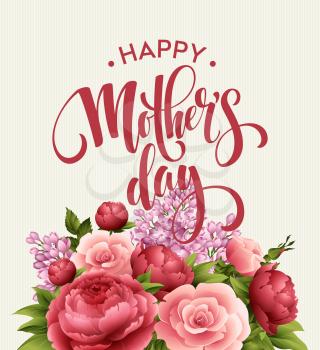 Happy Mothers Day Lettering card. Greetimng card with flower. Vector illustration EPS 10