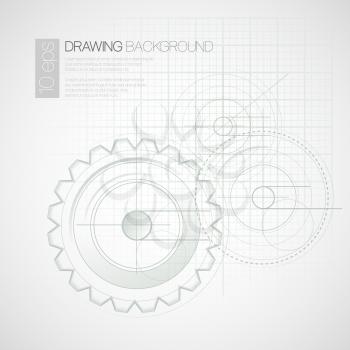 Background with drawing gears. Vector illustration EPS 10