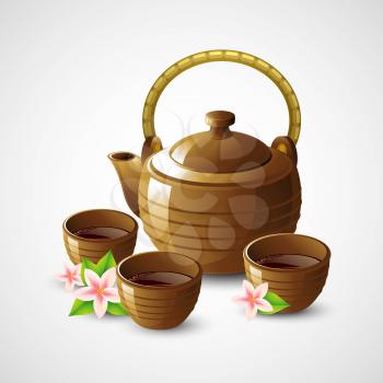 Teapot and cups. Vector illustration EPS 10