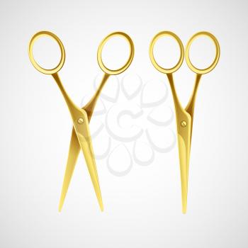 Gold scissors isolated in white background. Vector illustration EPS 10