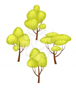Set of Different Trees Cartoon Style. Summer green tree. Vector cartoon illustration EPS10