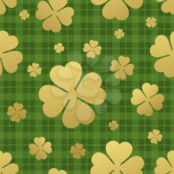 Seamless pattern with golden clover leaf. St. Patricks day background. Vector Illustration EPS10