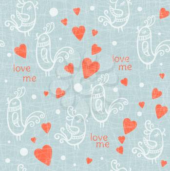 Valentine Day seamless pattern with birds. Vector illustration