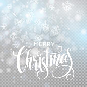 Christmas handwritten lettering text on blurred background with lights. Transparence effect. Vector illustration EPS10