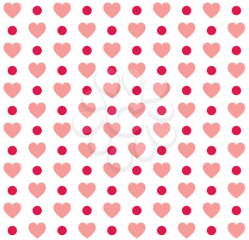 Seamless Valentines day polka dot red pattern with hearts. Vector illustration EPS10