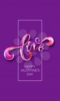 Happy Valentines Day card with Hand written Love. Vector illustration EPS10