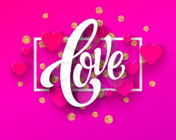 Happy Valentines Day greeting card with lettering on paper heart background. Vector illustration EPS10