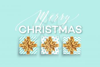 Christmas background with gifts boxes with a gold bow. Template for postcard, booklet, leaflet, poster. Vector illustration EPS10