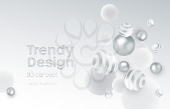 Abstract background with realistic white and silver bubblesdynamic 3d spheres. Modern trendy banner or poster design. Vector illustration EPS10