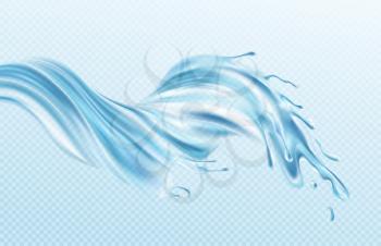 Water stream splashes realistic illustration isolated on transparent blue background. The real effect of transparency. Vector illustration EPS10