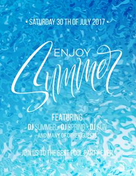 Enjoy Summer hand lettering poster. Hand drawn calligraphy on the pool background. Vector illustration EPS10