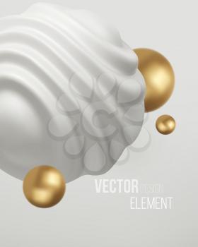 Golden metal organic shape 3d sphere background. Trend design for web pages, posters, flyers, booklets, magazine covers, presentations. Vector illustration EPS10