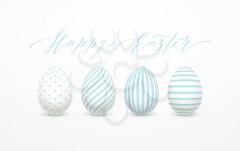 Happy Easter Egg lettering on the background with white and blue egg. Vector illustration EPS10