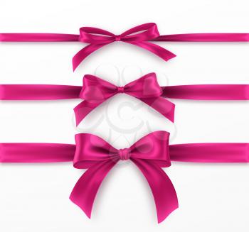 Set pink Bow and Ribbon on white background. Realistic pink bow for decoration design Holiday frame, border. Vector illustration EPS10