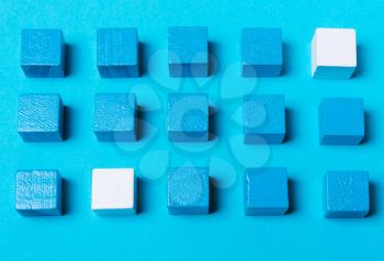 
Geometric, abstract creative background of blue and white cubes. Concept of problem solving, logical thinking, idea