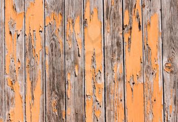 Old wooden background with shabby orange paint