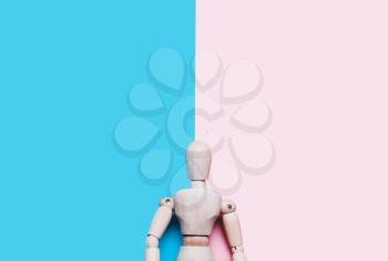 Concept of Finism, Gender. Mock up of man on pink and blue background