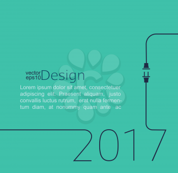 2017 - New year. Abstract line vector illustration with wire plug and socket. Concept of connection, new business, start up.