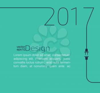 2017. New Year. Abstract line vector illustration with wire plug and socket. Concept of connection, new business, start up.