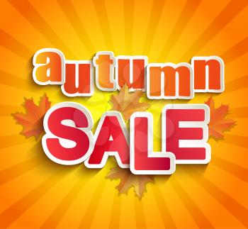 Autumn sale lettering with autumn leaves on a vintage background. Abstract vector illustration .