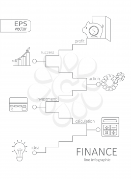 Simple mono linear pictogram Infographic finance concept. Stroke vector logo concept, web graphics. Vector Illustration.
