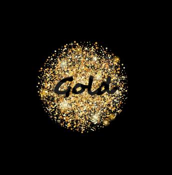 Glitter Background with space for your text. Gold sand glittering circle for card.
