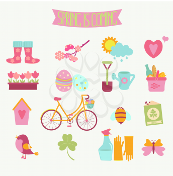 set of colorful spring icons. Vector illustration.